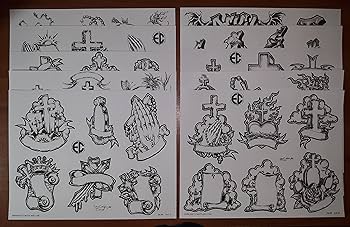 Black And Gray Religious Tattoo Flash 10 Sheets W/Lines